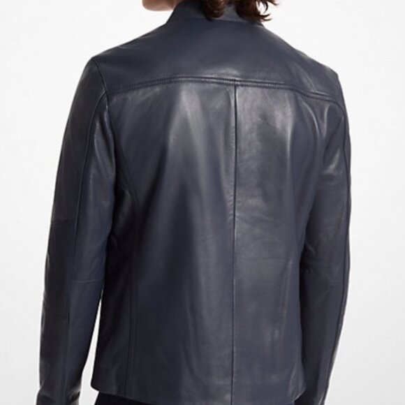 NWT MICHAEL KORS MENS Genuine Lambskin Leather dark gray Racer 💗💗💗💗💗💗 - Picture 2 of 11